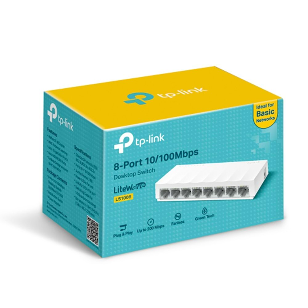 TP-LINK OMADA LS1008, Green Tech, 8 Port, MegaBit, Yönetilemez, Masaüstü Switch