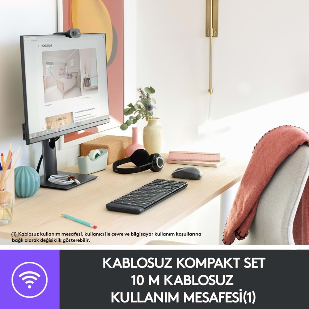 Logitech MK220 Kablosuz Türkçe Klavye Mouse Seti - Siyah