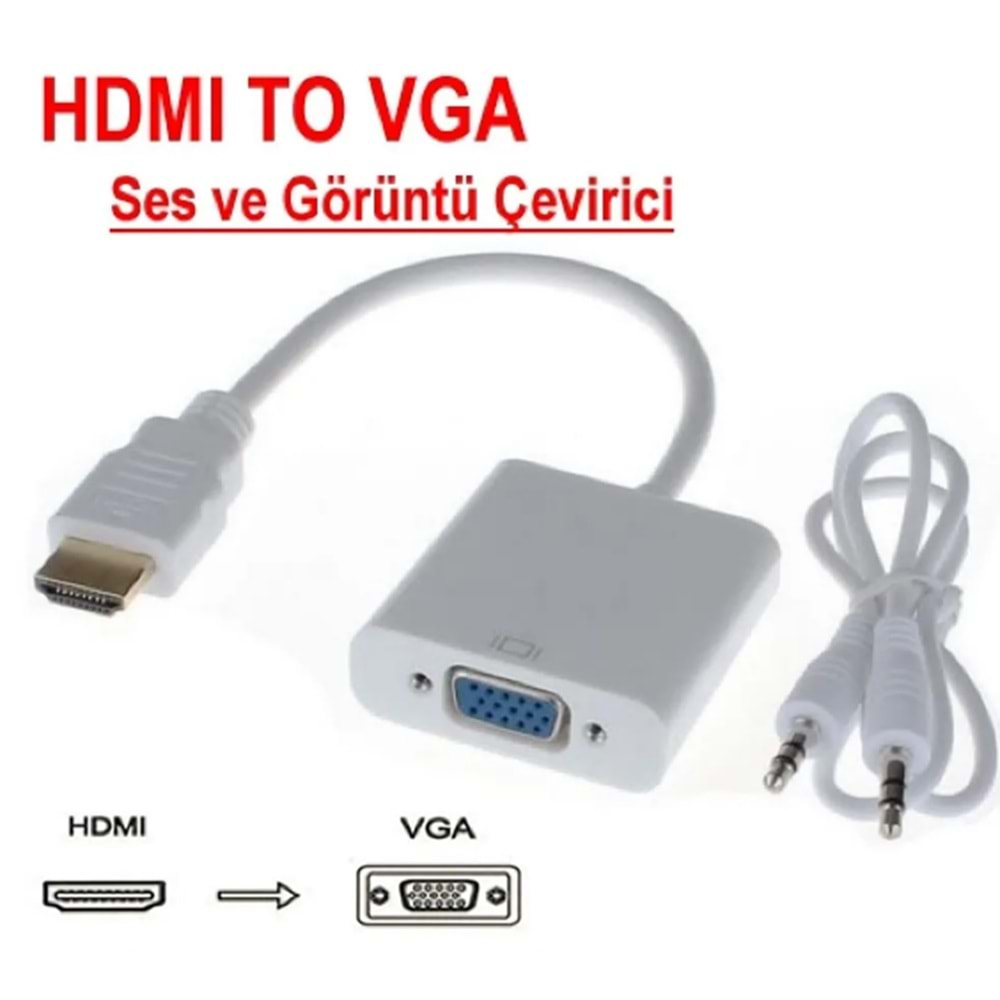 Maxgo Hdmi To VGA Kablo Çevirici Dönüştürücü Ses Destekli Görüntü Altın Uçlu Full HD 2003