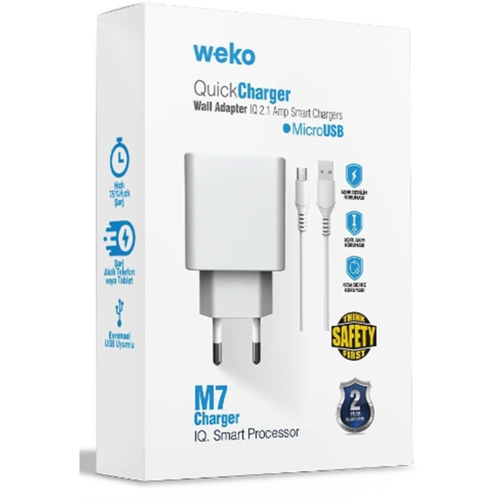 WEKO WK-21436 M7 2.1 AMPER ŞARJ BAŞLIK ADAPTÖRÜ + MICRO USB KABLO