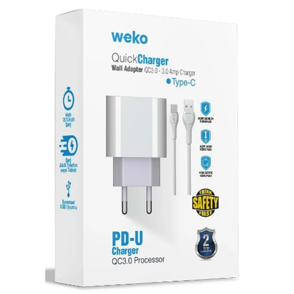 WEKO WK-21442 PDU QC 3.0 AMPER ŞARJ BAŞLIK ADAPTÖRÜ + TYPE-C KABLO