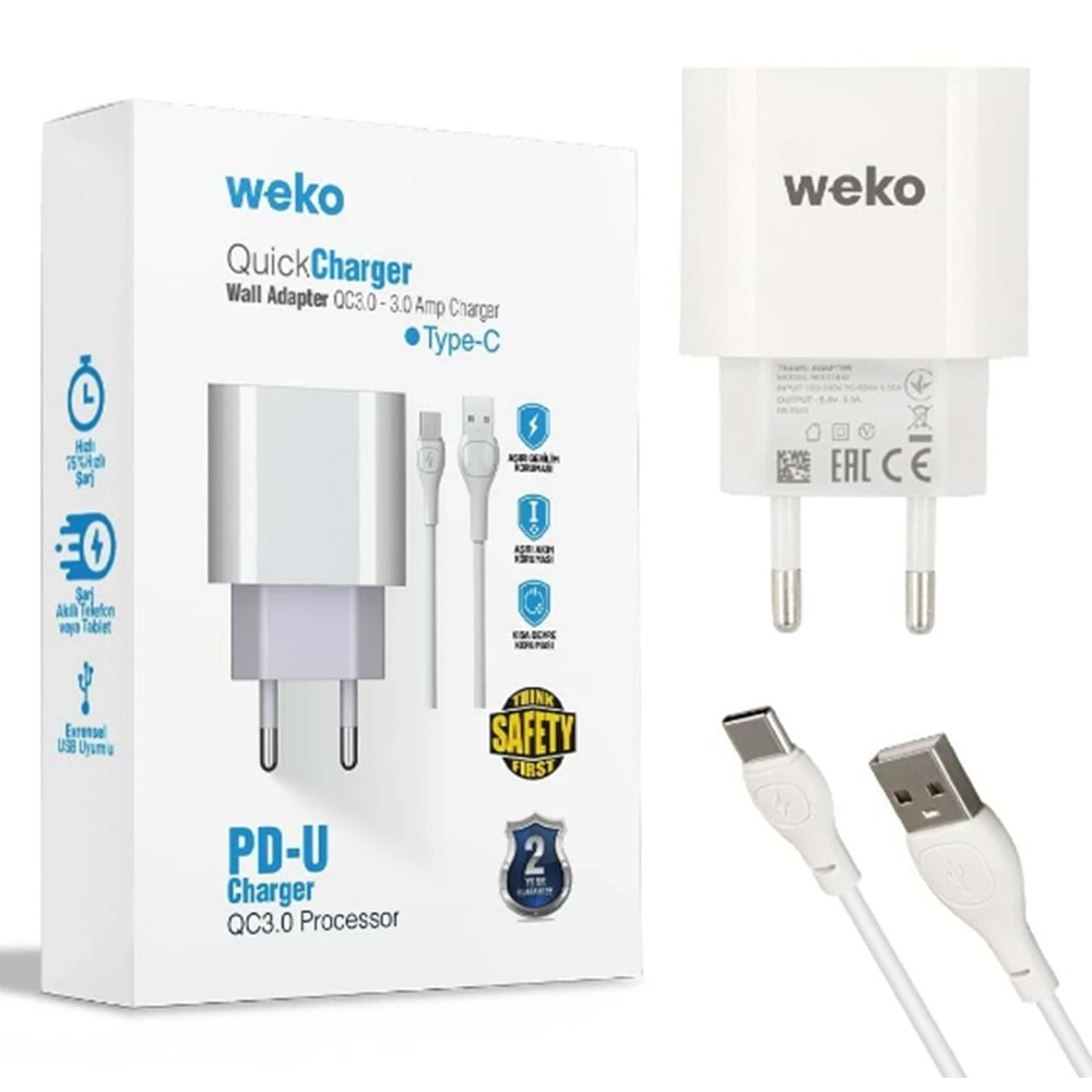 WEKO WK-21442 PDU QC 3.0 AMPER ŞARJ BAŞLIK ADAPTÖRÜ + TYPE-C KABLO