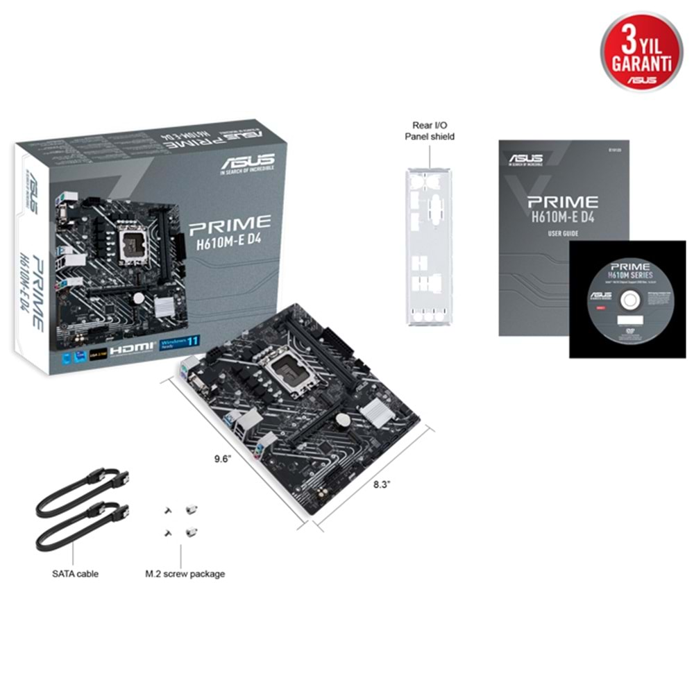 Asus Prime H610M-E D4 Intel H610 Soket 1700 DDR4 3200MHz mATX Gaming (Oyuncu) Anakart