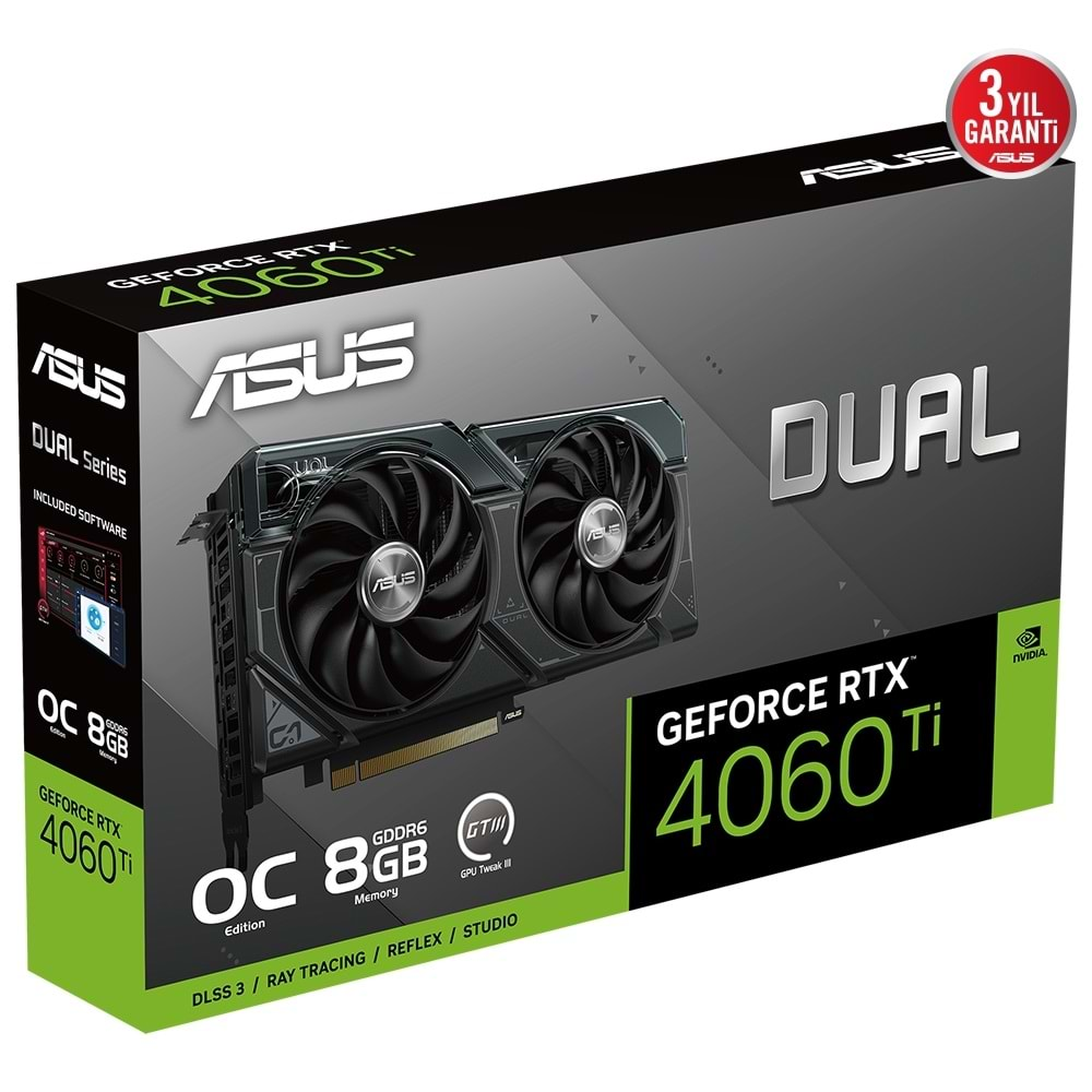 Asus Dual GeForce RTX 4060 TI OC DUAL-RTX4060TI-O8G 8GB GDDR6 128Bit DX12 DLSS 3 Gaming (Oyuncu) Ekran Kartı