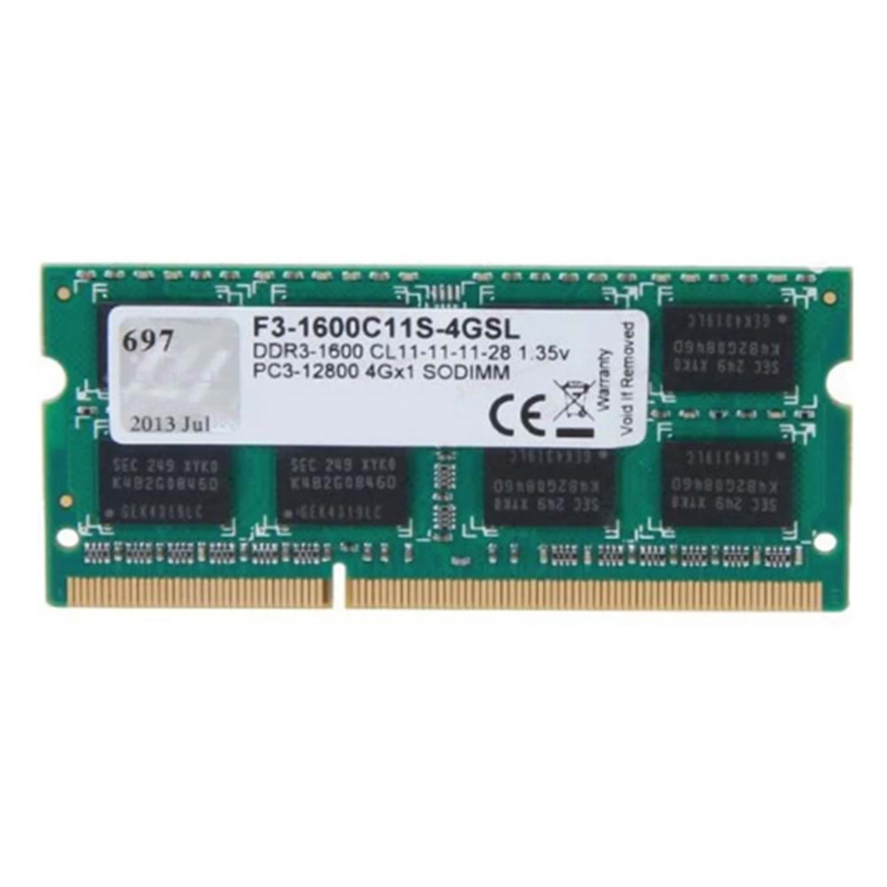 GSKILL 4GB Value DDR3L 1600Mhz CL11 1.35V Tek Modül Notebook Ram