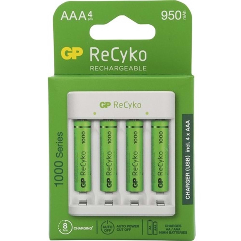Gp Recyko E411 USB Aa-Aaa Şarj Cihazı Gp Recyko 1000 Serisi Aaa Ince Pil 4'lü