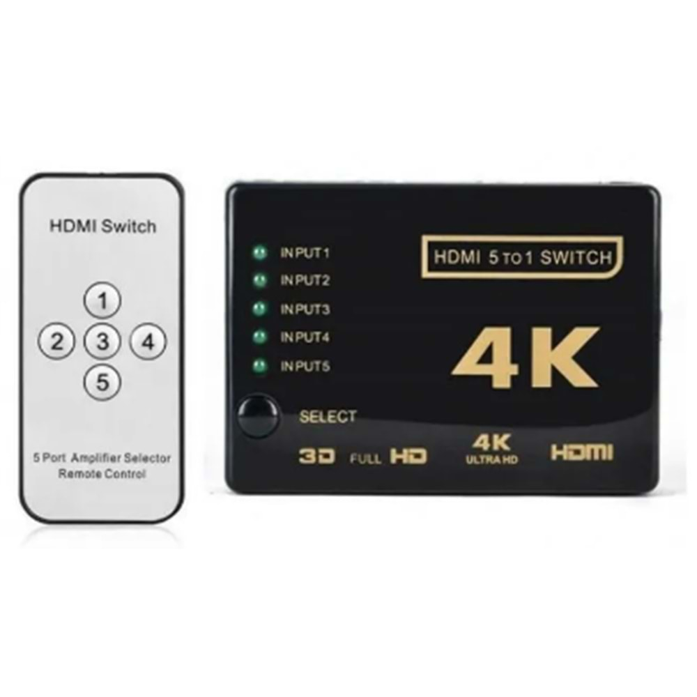 Maxgo Hdmi Çoklayıcı Switch 5 Port Çoğaltıcı 4K Kumandalı Ultra Hd Splitter Çoklu Cihaz Tek Ekranda 2128