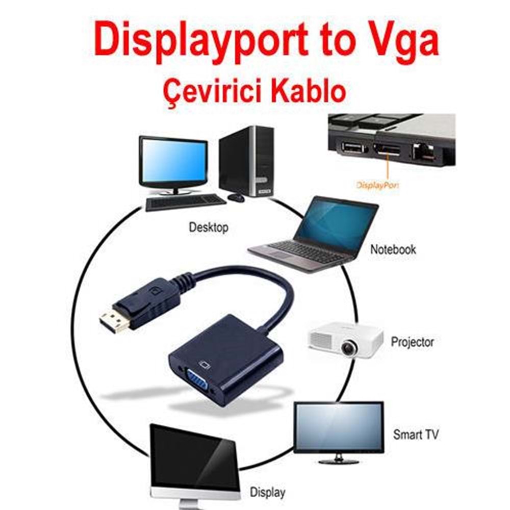 Displayport To Vga Çevirici Dönüştürücü Adaptör Kablosu AL4557