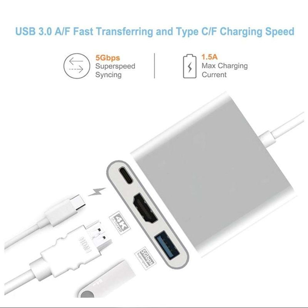 Usb 3.1 Type C To Hdmi Usb 3.0 Çevirici Dönüştürücü Adaptör Kablosu 4962