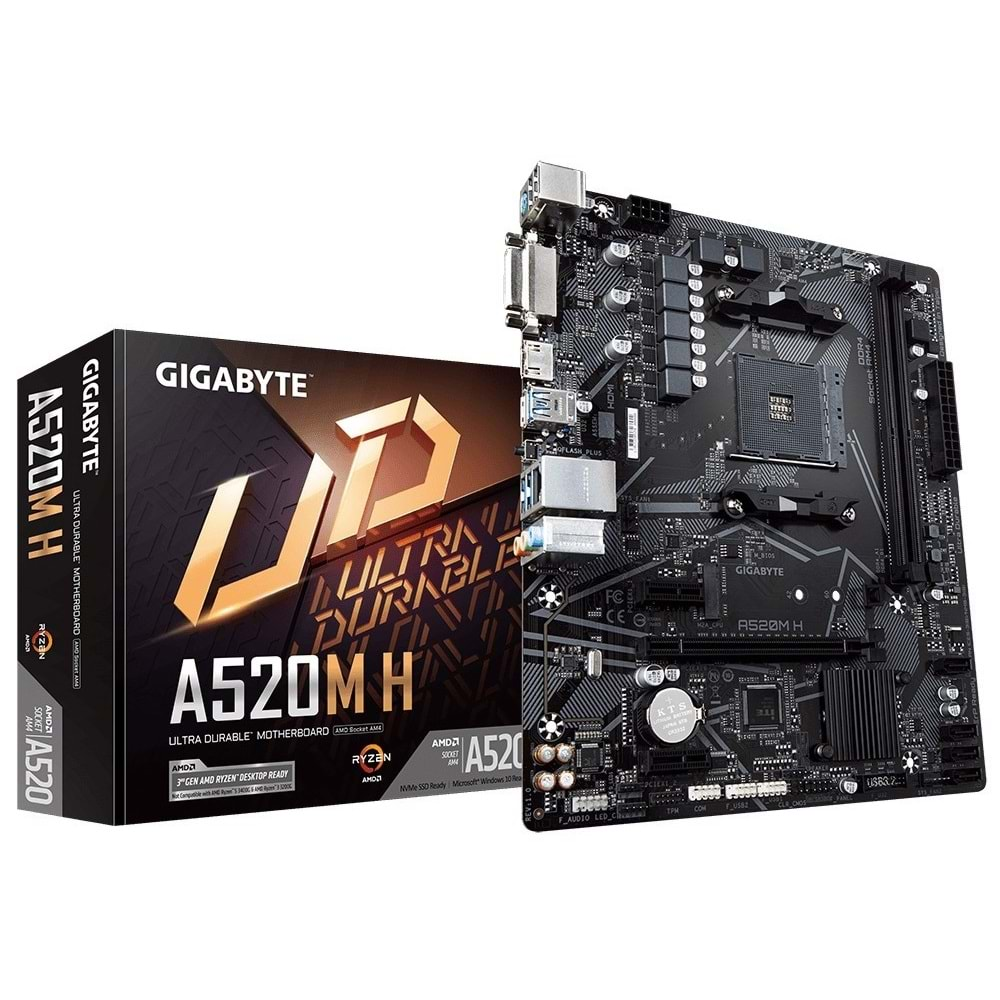 GIGABYTE A520M-H 4266Mhz(OC) DDR4 Soket AM4 M.2 DVI HDMI mATX Anakart