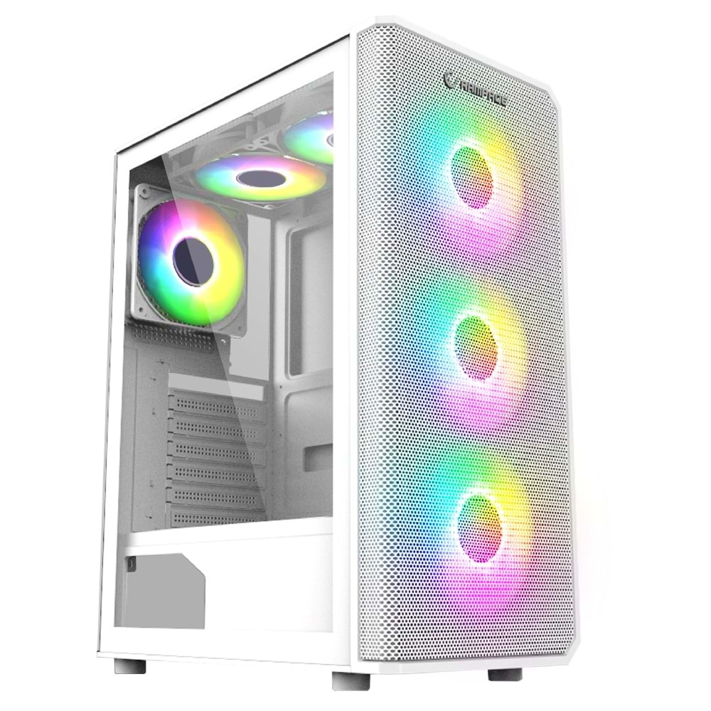 Rampage HELIOS Mesh 550W 80+ Siyah Temperli Cam 4x12cm Rainbow ATX Mid-T Gaming Beyaz Kasa