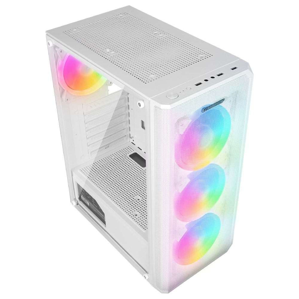 Rampage HELIOS Mesh 550W 80+ Siyah Temperli Cam 4x12cm Rainbow ATX Mid-T Gaming Beyaz Kasa