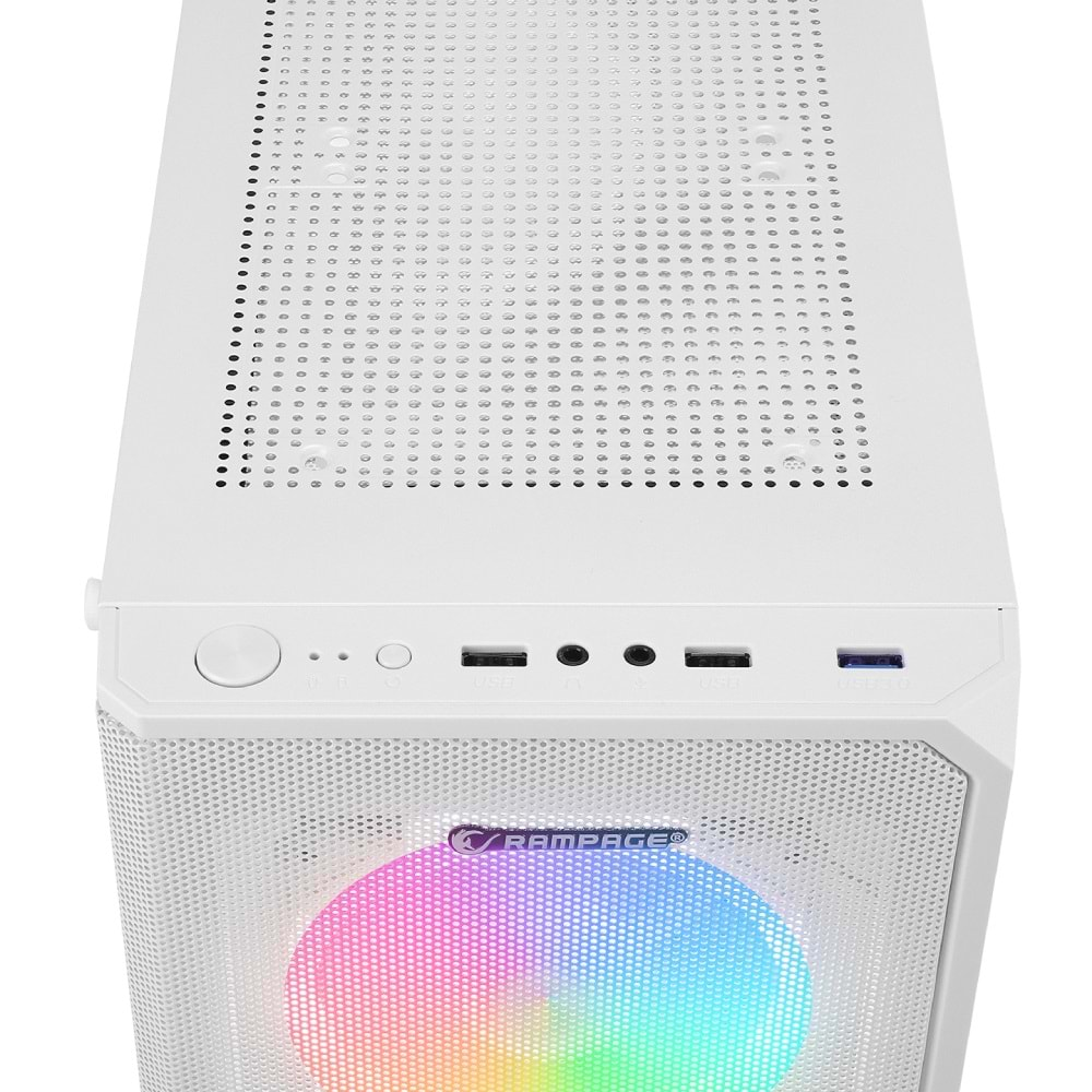 Rampage HELIOS Mesh 550W 80+ Siyah Temperli Cam 4x12cm Rainbow ATX Mid-T Gaming Beyaz Kasa