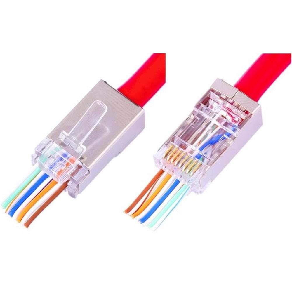 Yeni Nesil Delikli Metal Rj45 Jack İnternet Cat Kablo Ucu (10 Adet) 4388