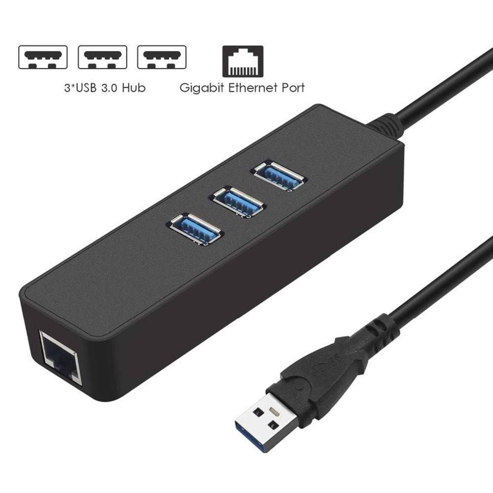 Usb 3.0 To Ethernet Gigabit Rj45 3 Port Hub Çoklayıcı Adaptör 4263