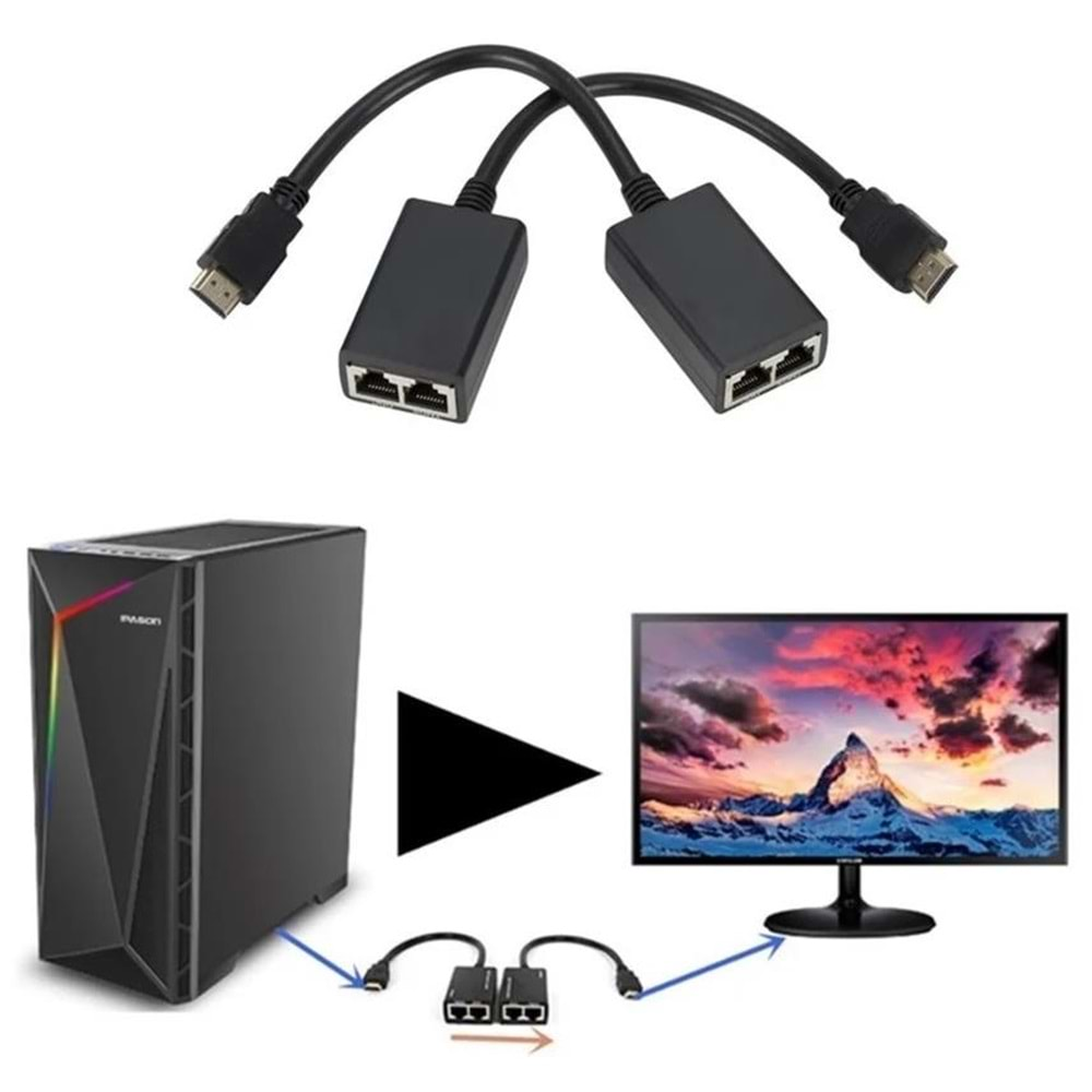 Hdmi Rj45 Cat5e 6 Extender Uzatıcı Uzatma Aparatı Adaptör 1080p 4757