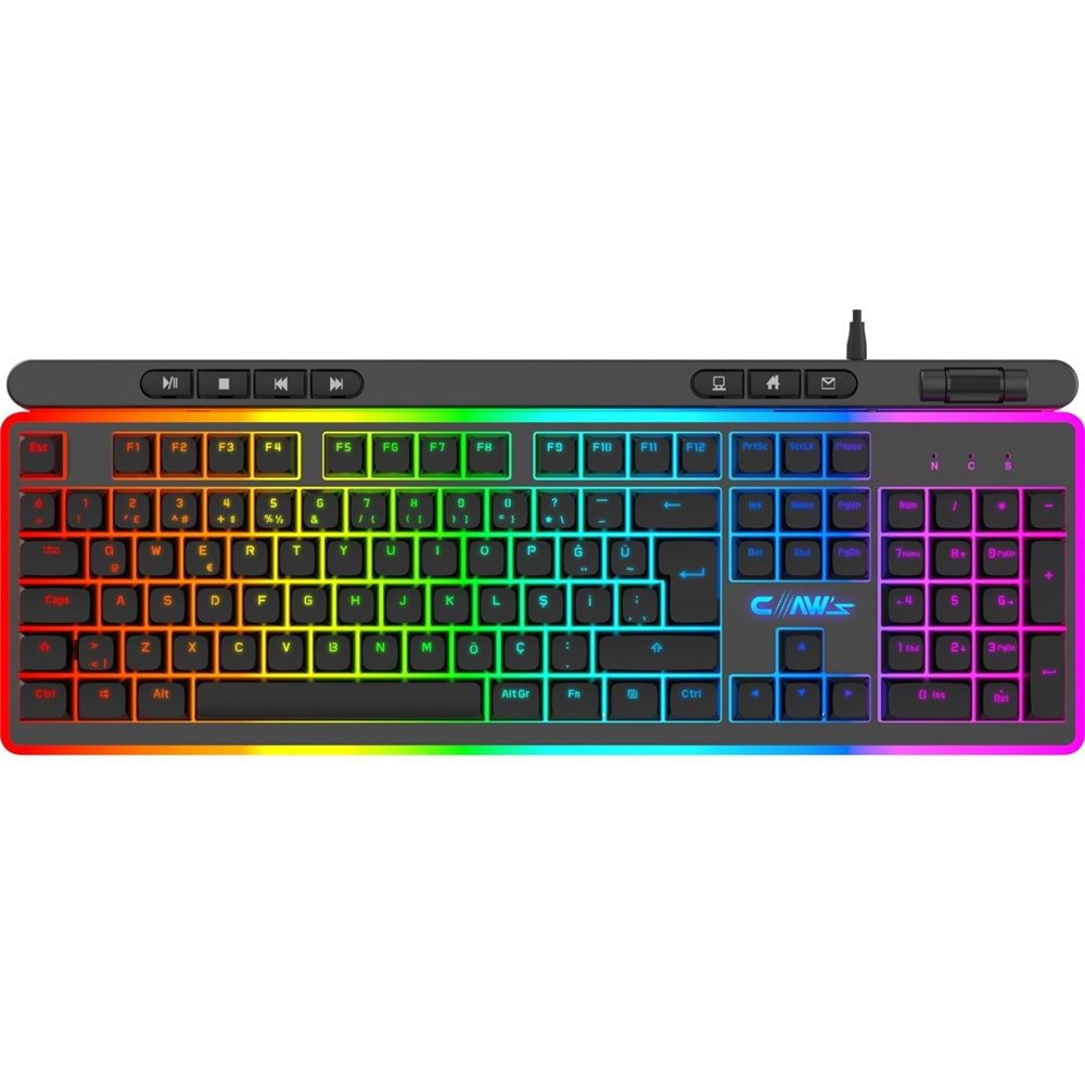 Claw's Nova K1 360° Özelleştirilebilir Rgb & Yazılımlı Full Membran 104+7 Tuşlu Ekstra Multimedya / Rollover Ses Kontrol Mekanizmalı Gaming Klavye