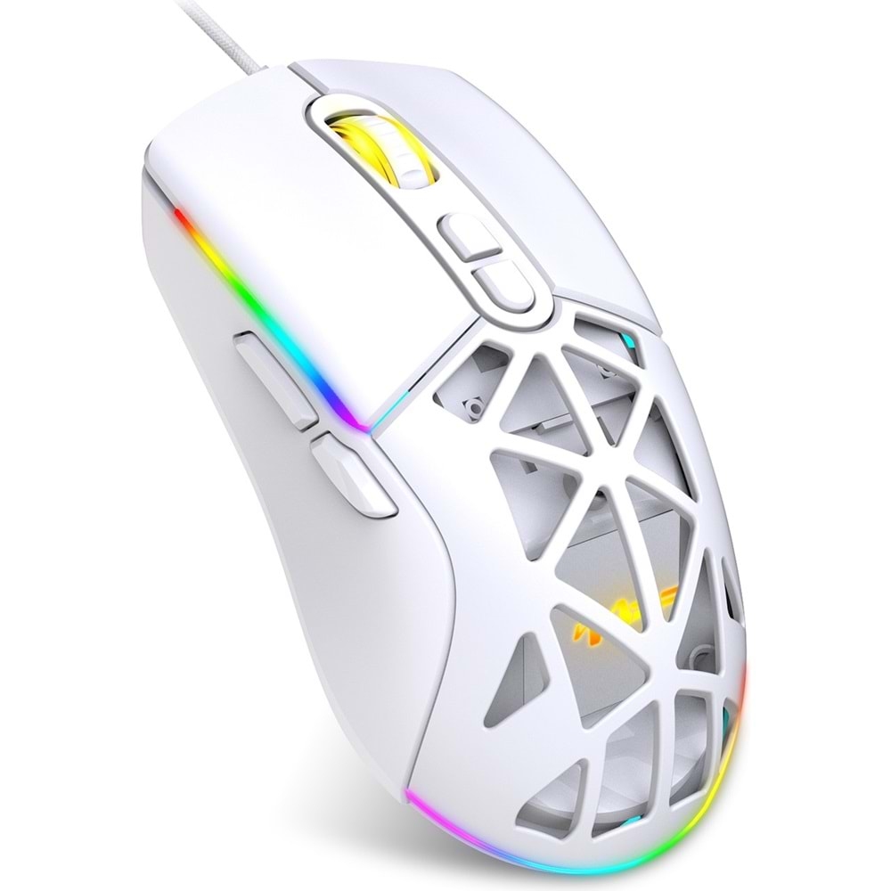 Warp WRP-O12800-W 12800 Dpi Wide Rgb Özel Abs Doku Reflex Örgü Kablolu Beyaz Gaming Mouse