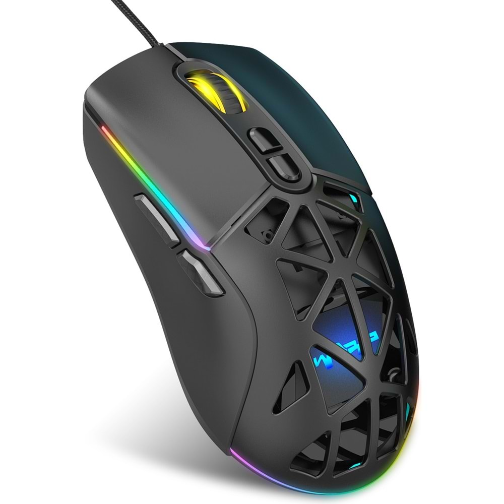 Warp WRP-O12800-B 12800 Dpi Wide Rgb Özel Abs Doku Reflex Örgü Kablolu Siyah Gaming Mouse