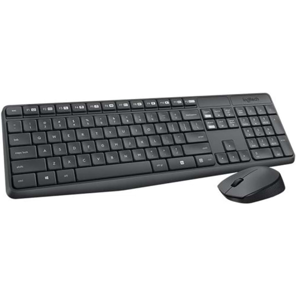 Logitech MK235 Kablosuz Klavye Mouse Seti, Tam Boyutlu Klavye, Sağ ve Sol Elle Kullanıma Uygun Optik İzlemeli Mouse, Sıvı Dökülmesine Dayanıklı, Türkçe Q Klavye, Siyah