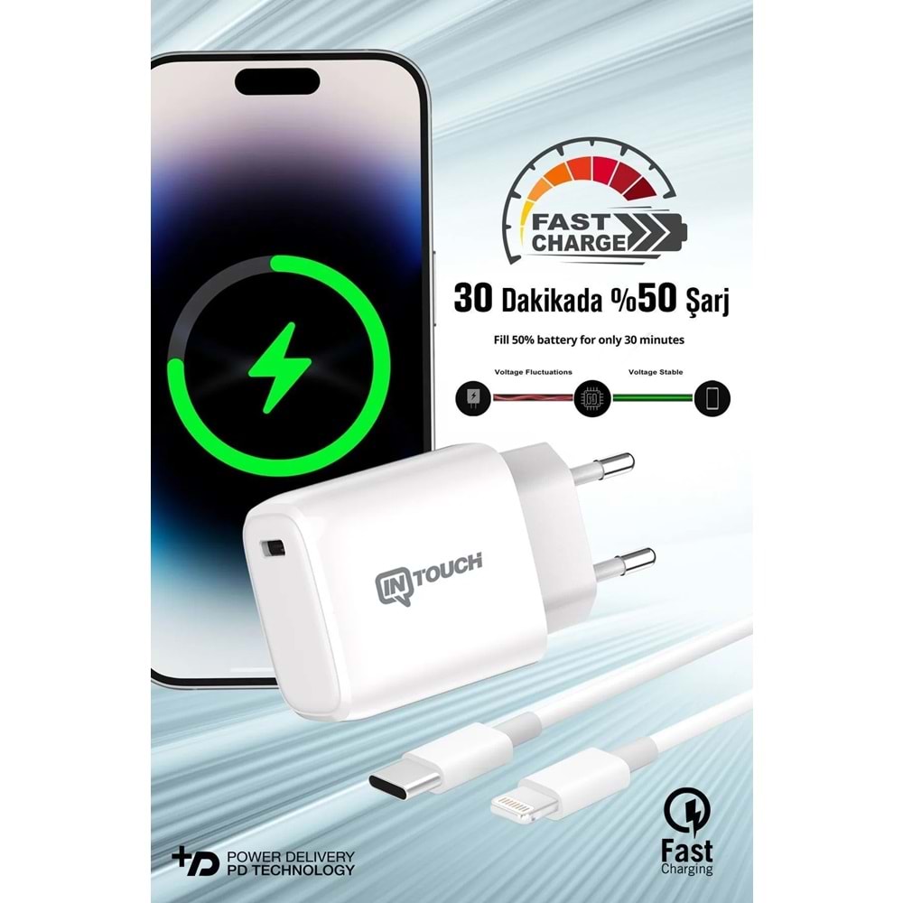 İntouch Smarty Pd 25 W Type-c To Lightning Kablolu Şarj Adaptörü/8 X Xs Xr 11 12 13 14 Serileri Ile Uyumlu