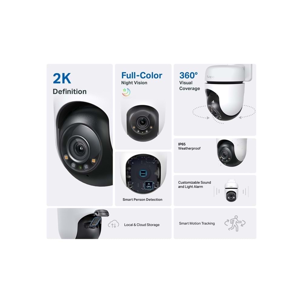 TP-LINK Tapo C510W, 2K Dış Mekan Wi-Fi Güvenlik Kamerası, Hareket Tespit/Takibi , 360°, IP65 Su Geçirmez, Renkli Gece Görüşü, Çift Yön