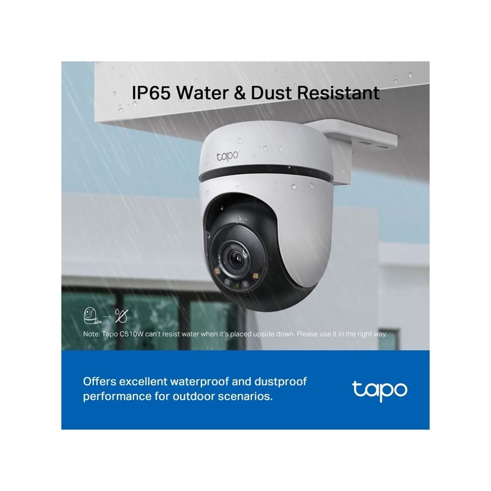 TP-LINK Tapo C510W, 2K Dış Mekan Wi-Fi Güvenlik Kamerası, Hareket Tespit/Takibi , 360°, IP65 Su Geçirmez, Renkli Gece Görüşü, Çift Yön