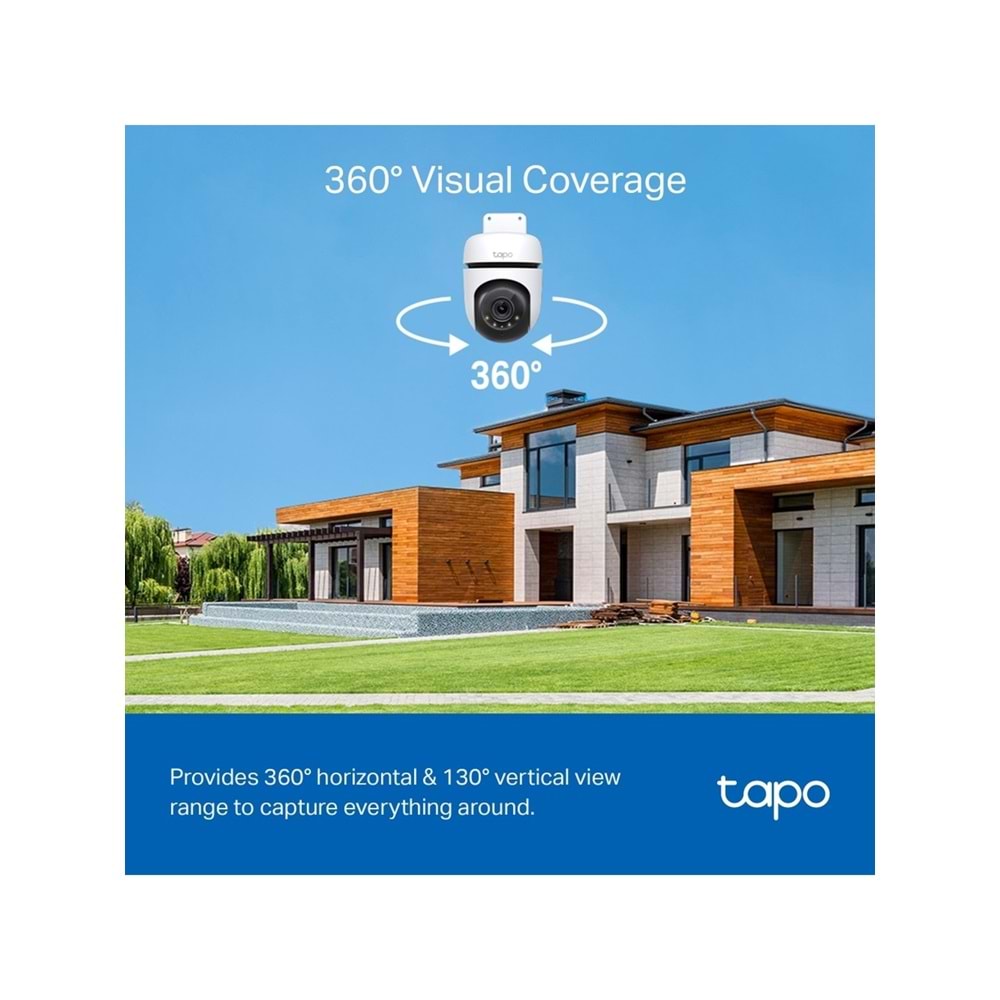 TP-LINK Tapo C510W, 2K Dış Mekan Wi-Fi Güvenlik Kamerası, Hareket Tespit/Takibi , 360°, IP65 Su Geçirmez, Renkli Gece Görüşü, Çift Yön