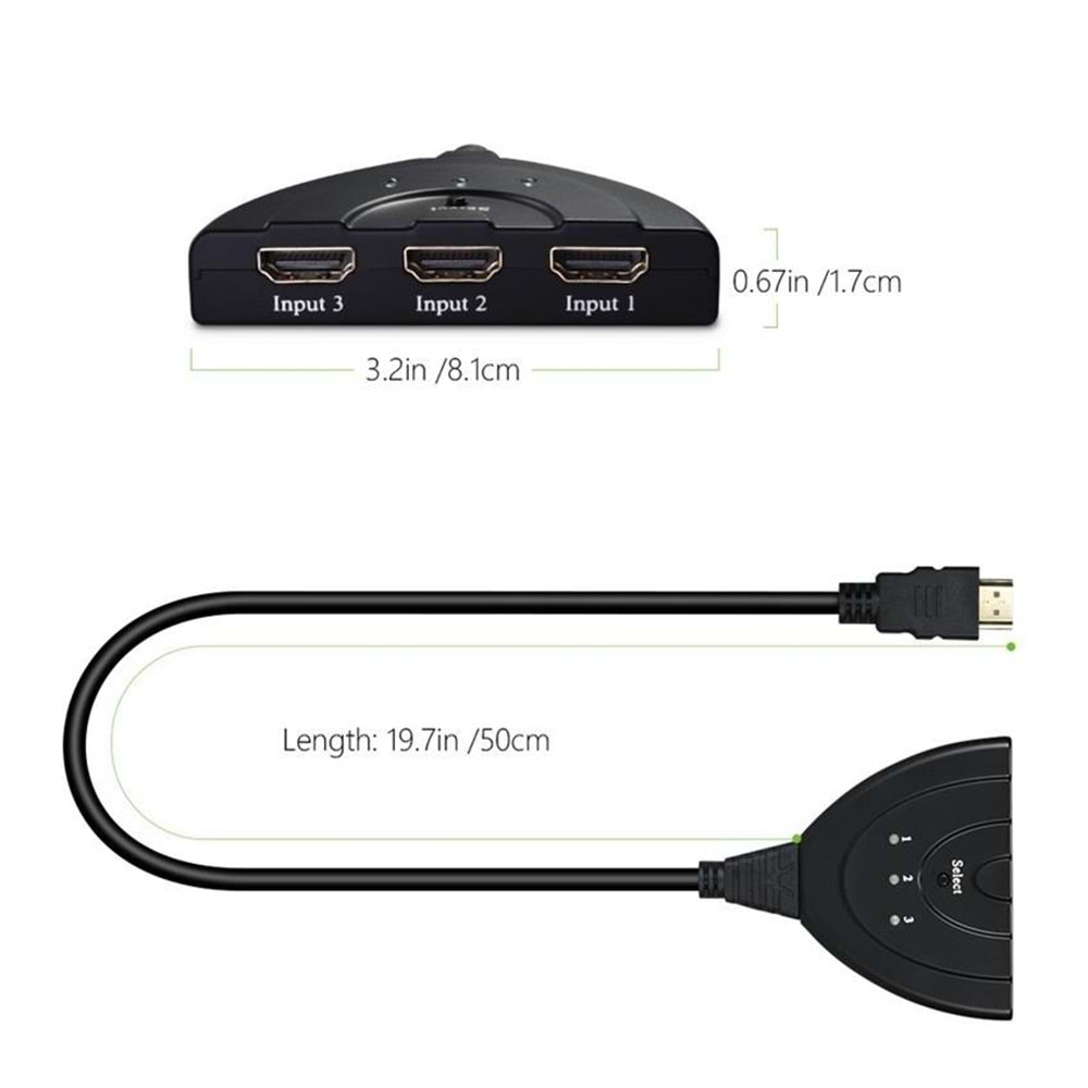 Hdmi Çoklayıcı Switch 3 Port Çoğaltıcı 4586