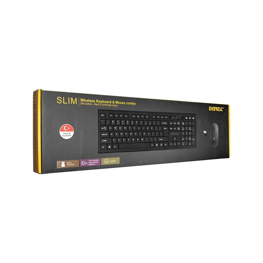 Everest KM-6121 Siyah Kablosuz Q Slim Klavye + Mouse Set