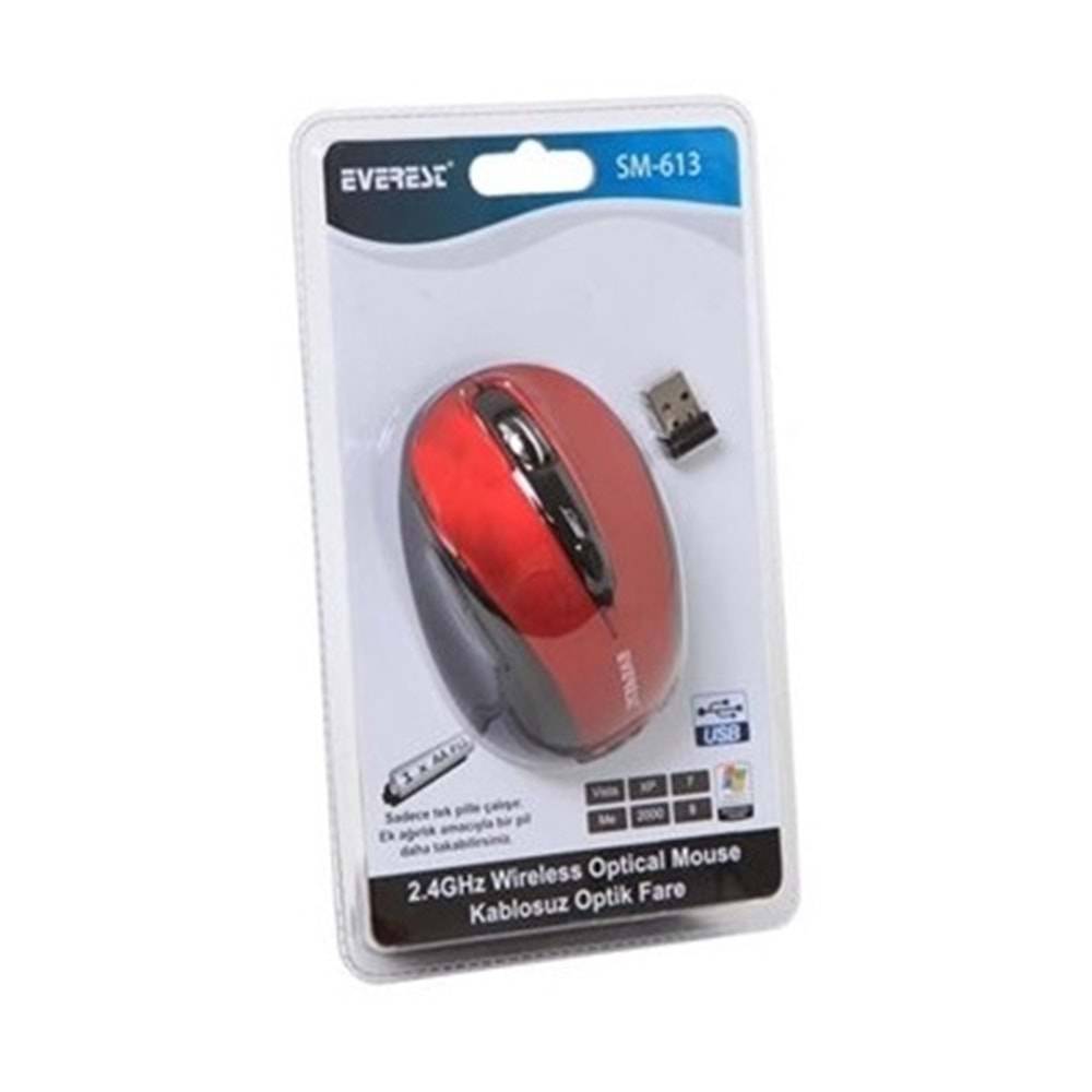 Everest Sm-613 Kırmızı/Siyah 2.4Ghz Optik Kablosuz Mouse