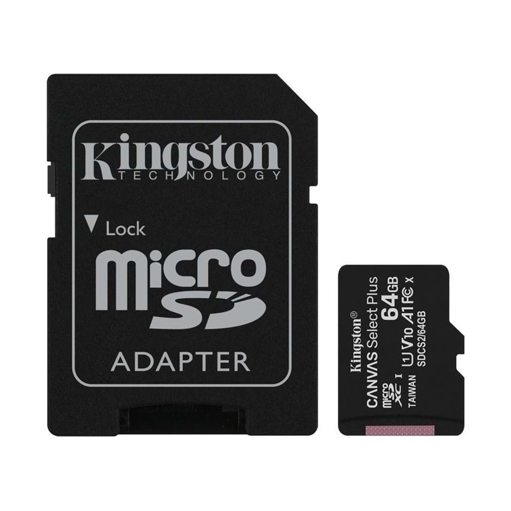 Kingston SDCS2-64GB 64GB micSDXC Canvas Select Plus 100R A1 C10 Card + ADP Hafıza Kartı