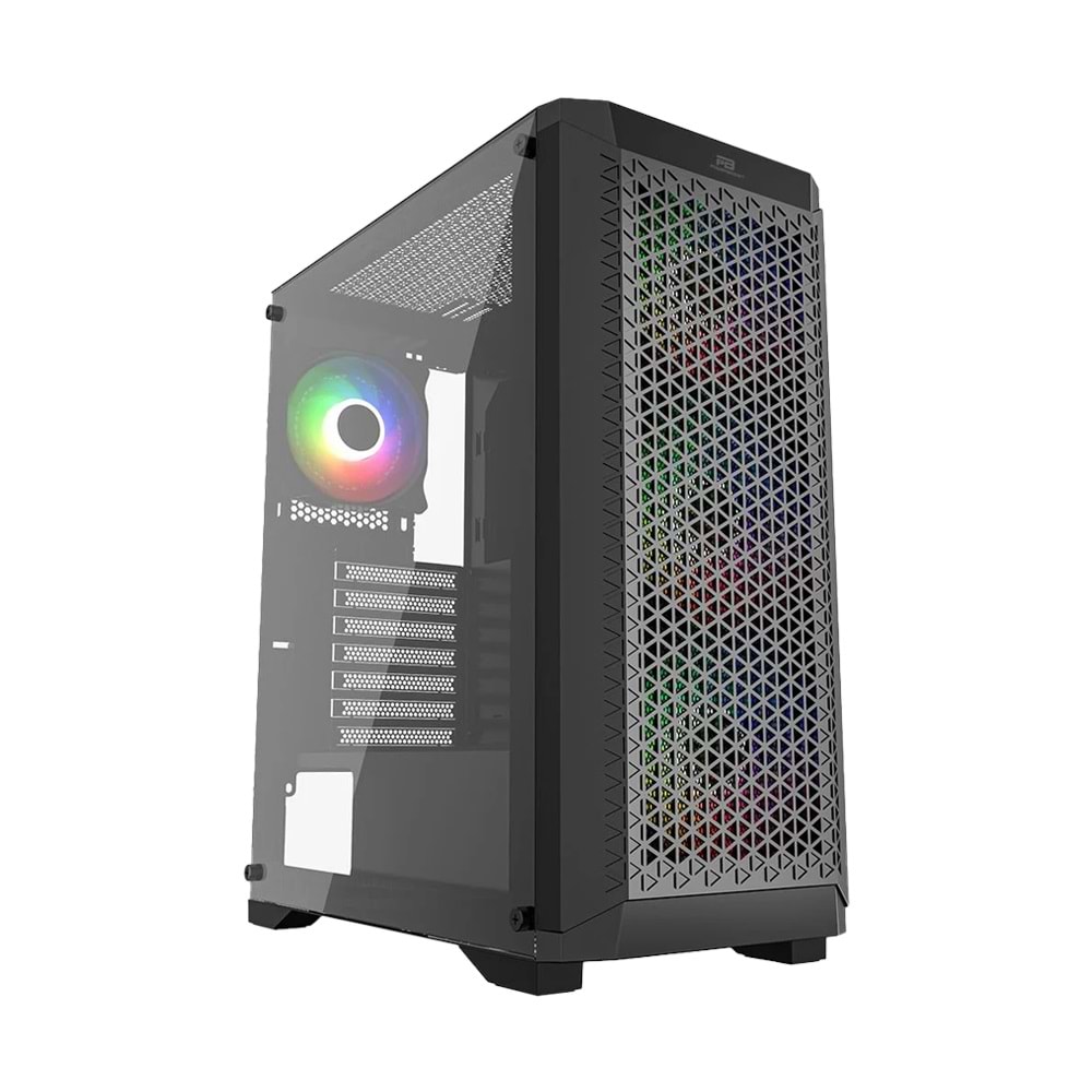 PowerBoost PB-PS5847B 600W USB 3.0 Tempered Glass Mesh RGB Fanlı ATX Mid Tower Gaming Kasa