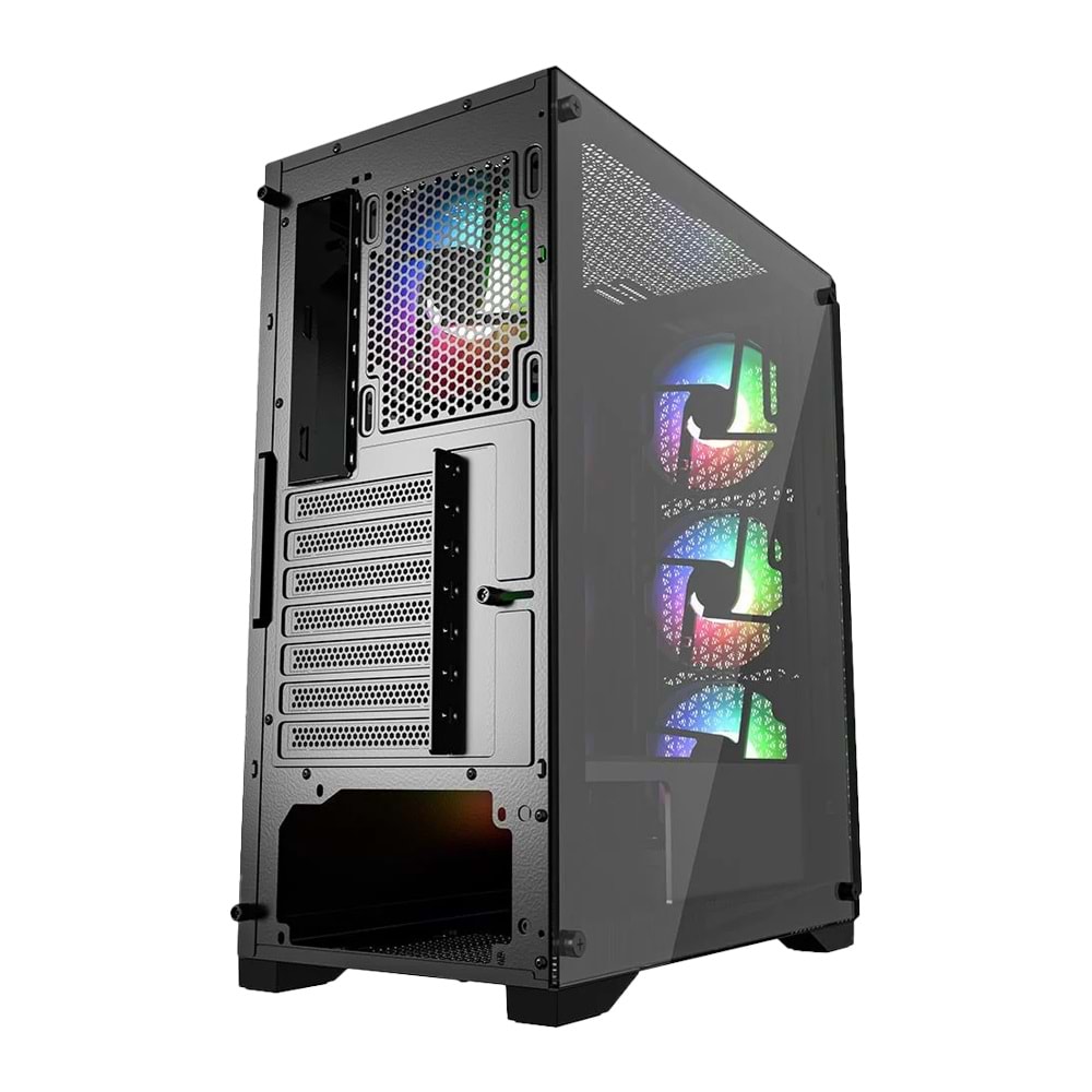 PowerBoost PB-PS5847B 600W USB 3.0 Tempered Glass Mesh RGB Fanlı ATX Mid Tower Gaming Kasa