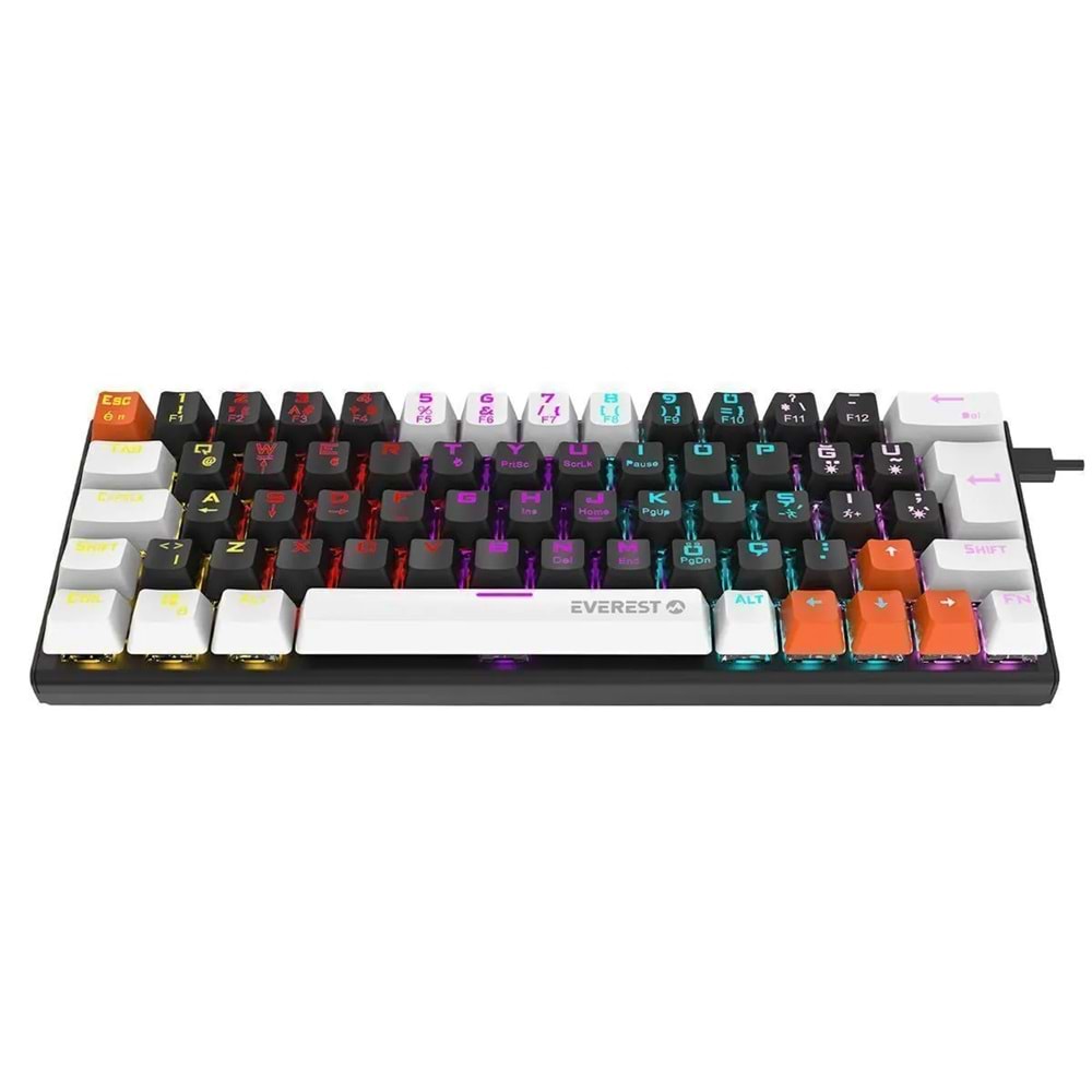 Everest Parley Beyaz/siyah Rainbow Aydınlatma Türkçe Q Blue Switch Elektronik Mekanik Gaming Oyuncu Klavyesi