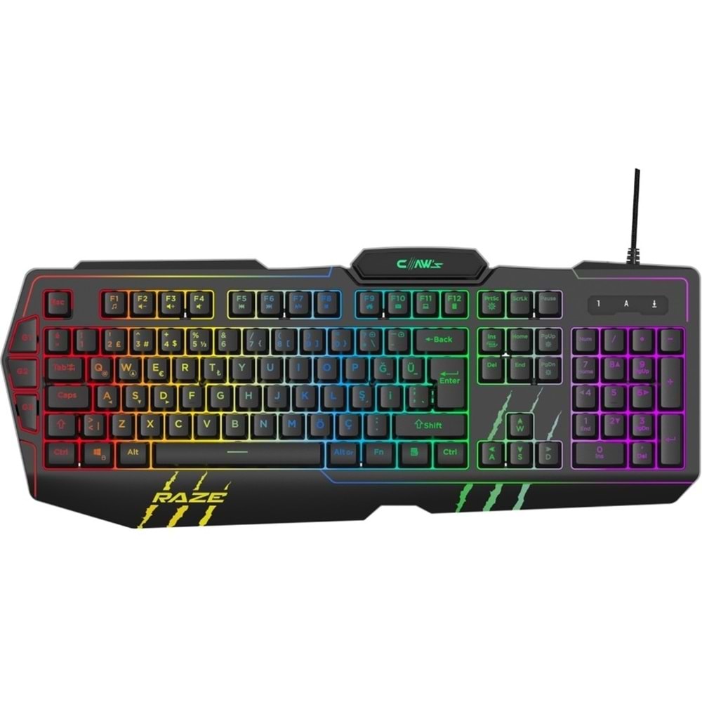 Claw's “ Claw's Raze RGB Yazılım & Harici G-Makro Tuşlu - Lazer Baskılı Özel ABS Materyal - Örgü Kablolu Membran Oyuncu Klavyesi