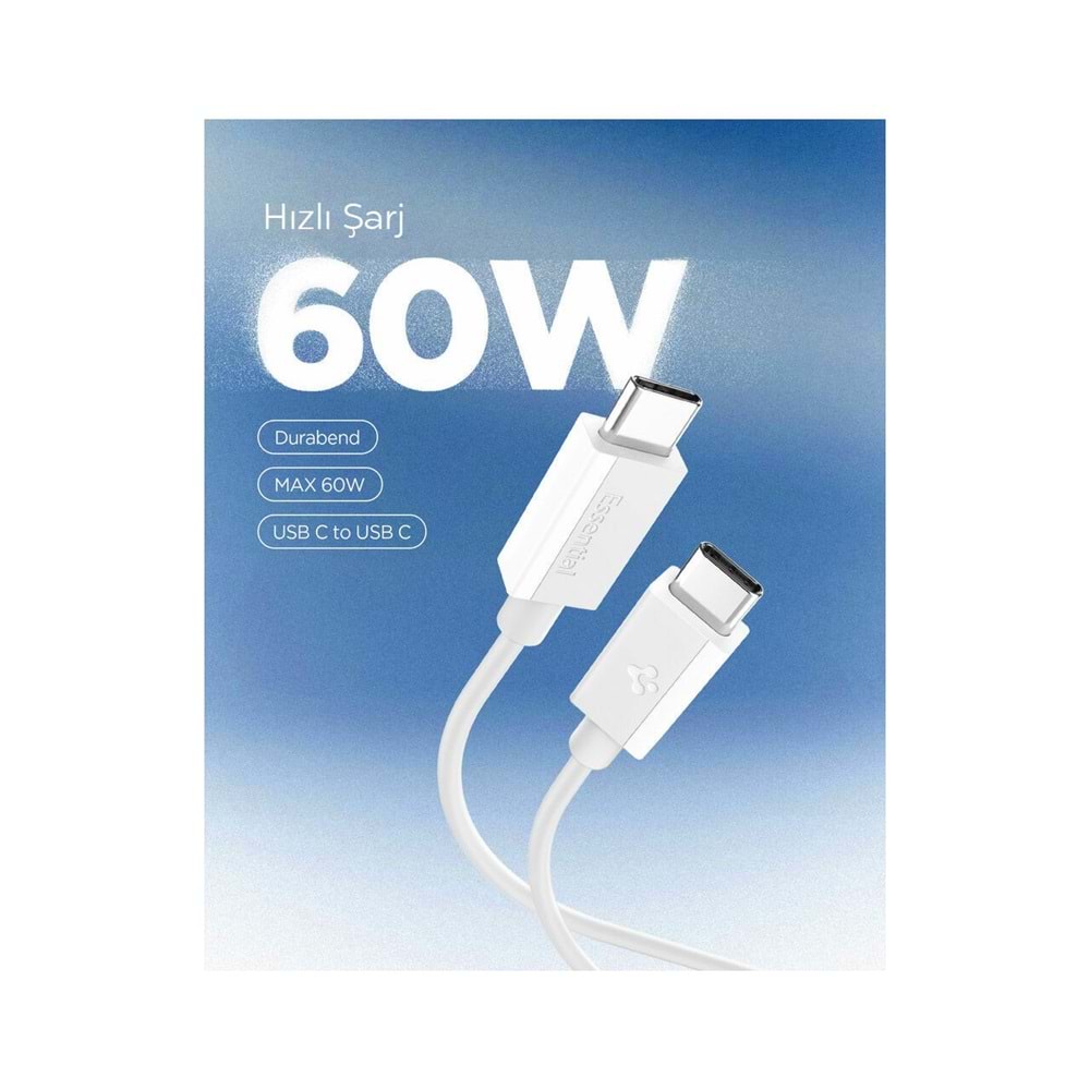 Spigen USB-C to USB-C 1 Metre Kablo 60W Güç / PPS 2.0 Super Hızlı Şarj / 480 Mbps Data Aktarım Hızı Type-C Ekstra Dayanıklı White