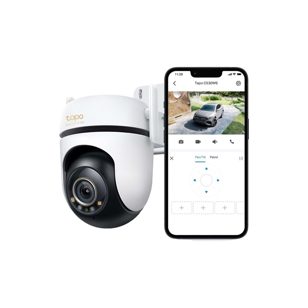 TP-LINK Tapo C530WS - 3K 5MP Dış Mekan Wi-Fi/Ethernet Güvenlik Kamerası, Hareket Tespit/Takibi, 360°, IP66, Renkli Gece Görüşü