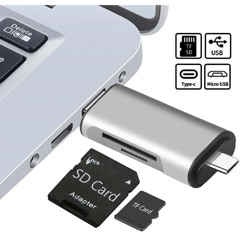 Type C Usb Kart Okuyucu Micro Sd Card Reader Çevirici Dönüştürücü Adaptör 4858