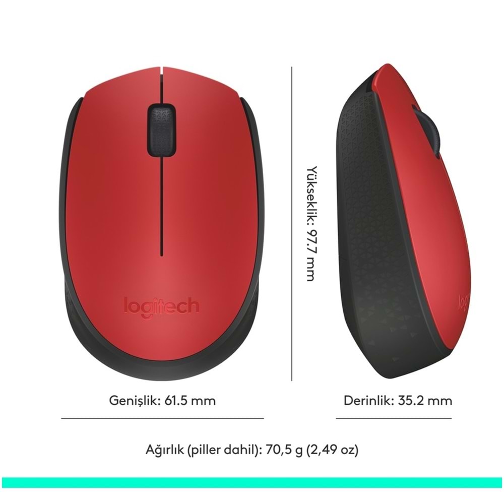 Logitech M171 USB Alıcılı Kablosuz Kompakt Mouse - Kırmızı