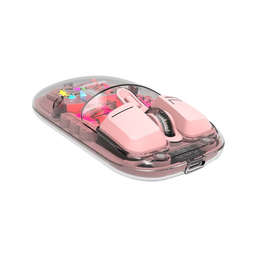 Everest SM-BT89 Opal Şarj Edilebilir Sessiz Pembe Transparan Rgb 2in1 2bt ve 2.4ghz Kablosuz Mouse