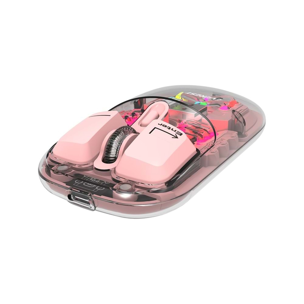 Everest SM-BT89 Opal Şarj Edilebilir Sessiz Pembe Transparan Rgb 2in1 2bt ve 2.4ghz Kablosuz Mouse
