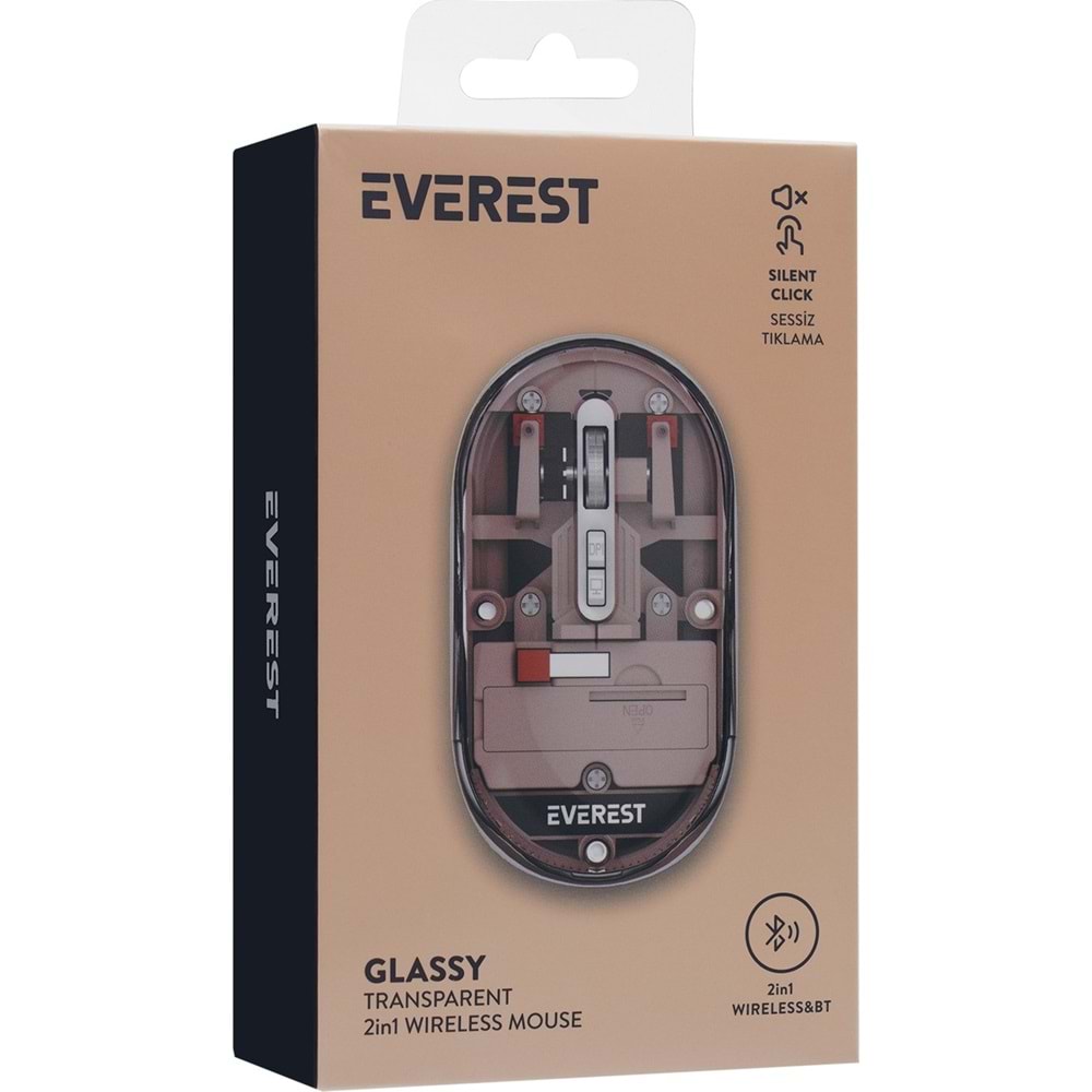 Everest SM-BT29 Glassy Turuncu Transparan Şeffaf 2in1 Bluetooth ve 2.4ghz Kablosuz Mouse