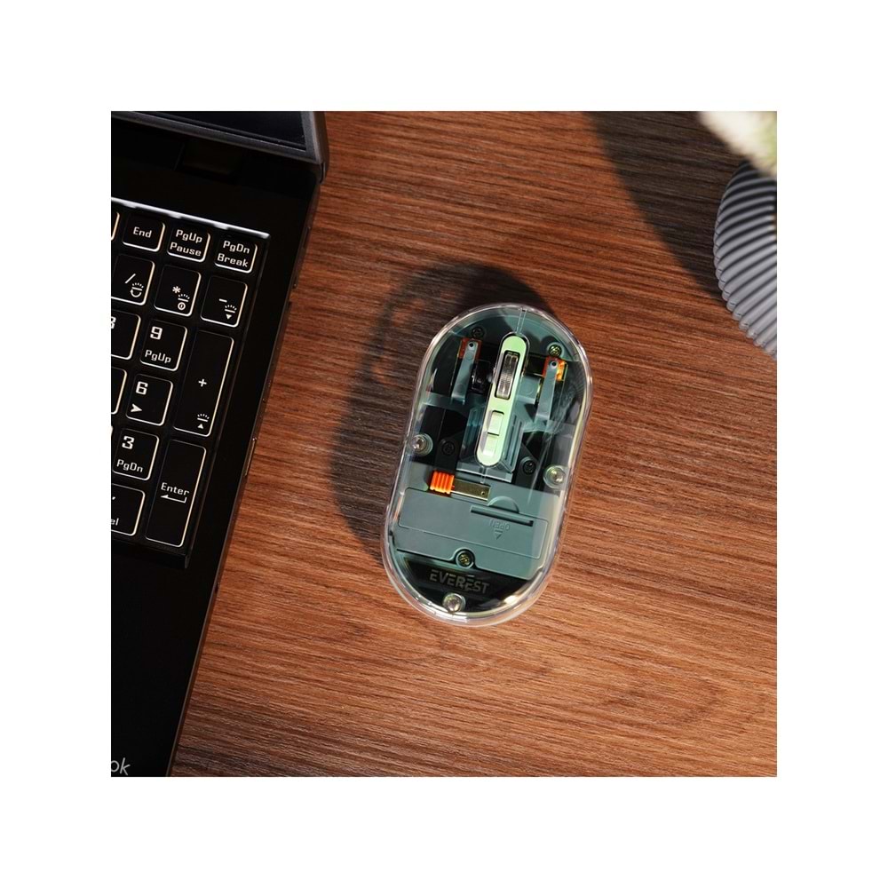 Everest SM-BT29 Glassy Yeşil Transparan Şeffaf 2in1 Bluetooth ve 2.4ghz Kablosuz Mouse