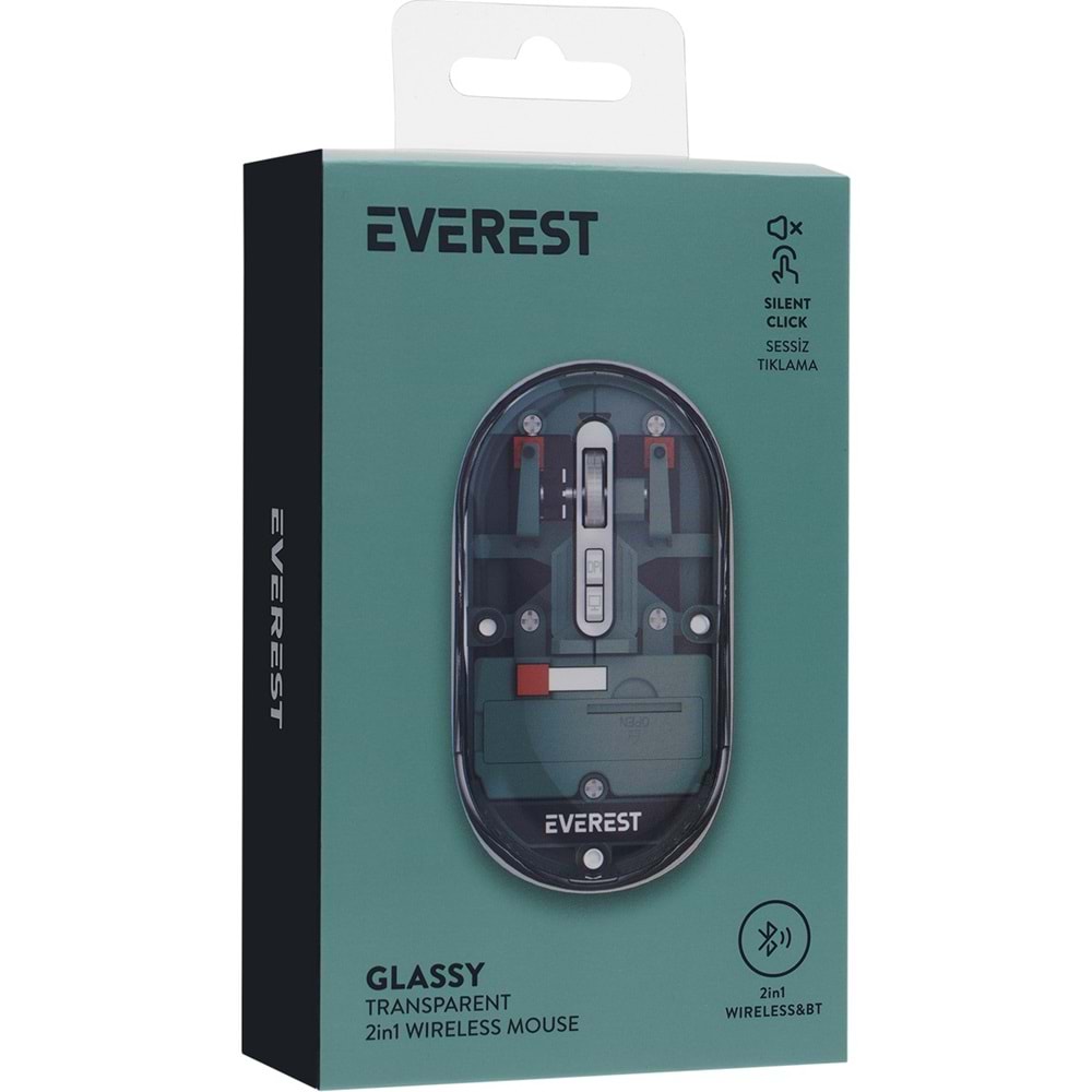 Everest SM-BT29 Glassy Yeşil Transparan Şeffaf 2in1 Bluetooth ve 2.4ghz Kablosuz Mouse