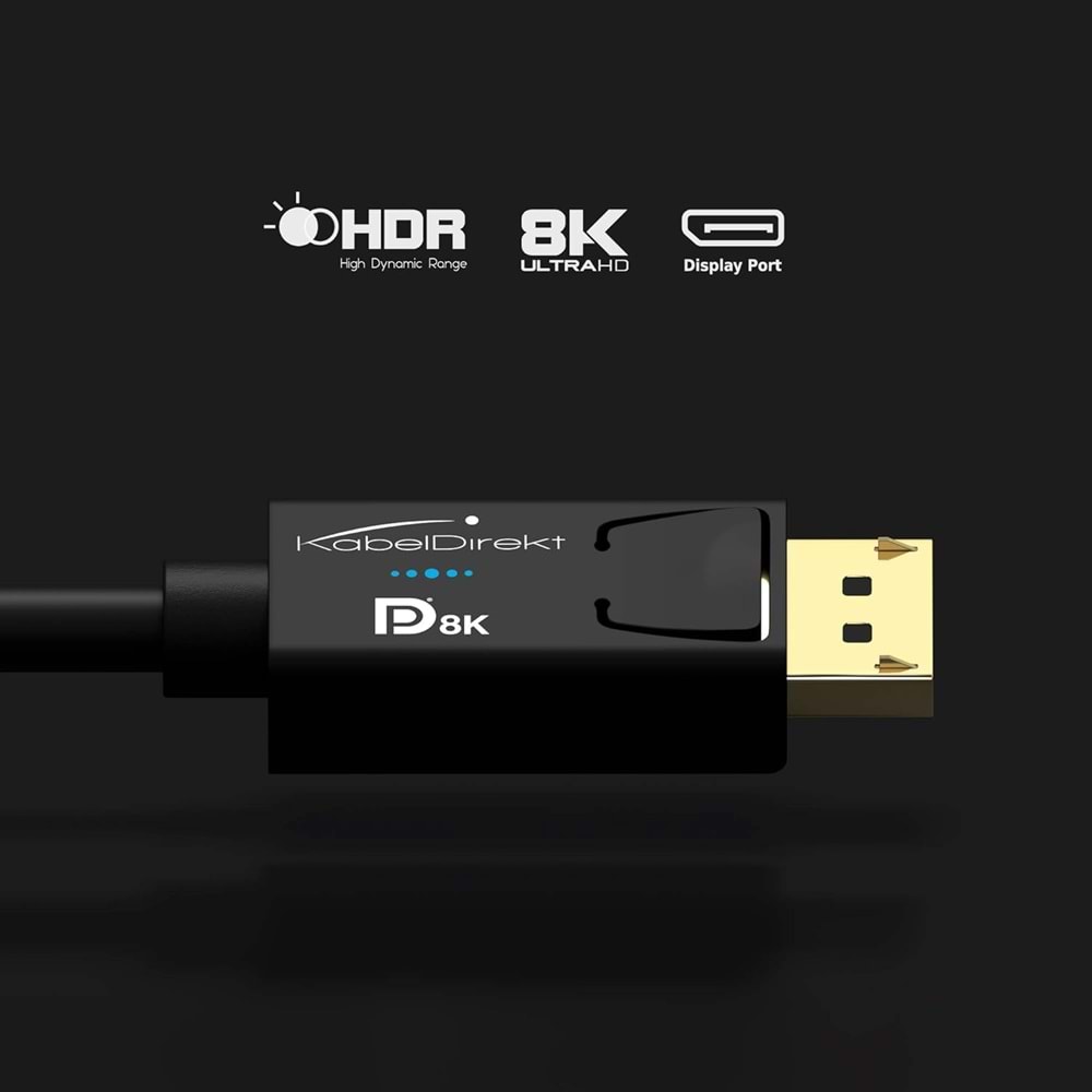 KabelDirekt – 2m – DisplayPort kablosu, DP 1.4, VESA sertifikalı (60Hz'de 8K, 144hz, HDR10-oyun monitörleri için ideal, Freesync/G-Sync, resmi olarak VESA yönergelerine göre test edilmiştir, siyah)