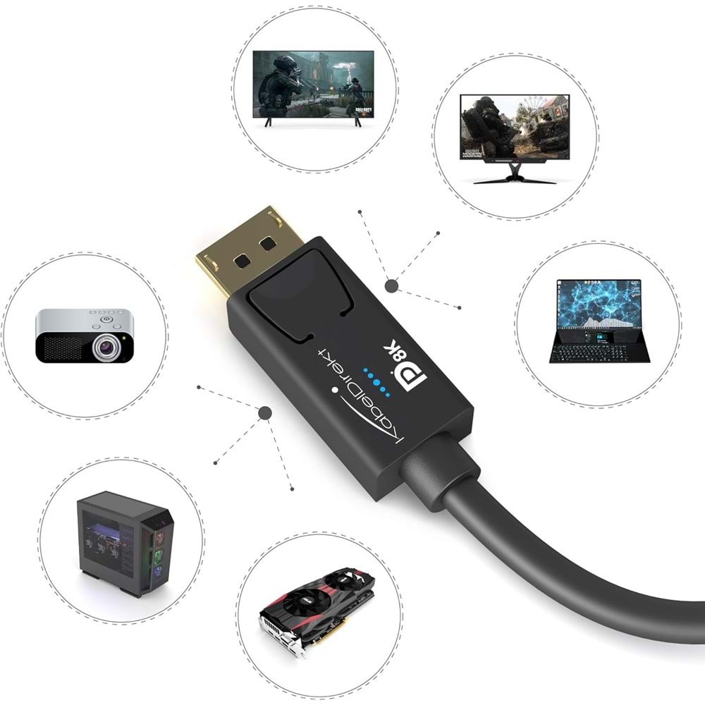 KabelDirekt – 2m – DisplayPort kablosu, DP 1.4, VESA sertifikalı (60Hz'de 8K, 144hz, HDR10-oyun monitörleri için ideal, Freesync/G-Sync, resmi olarak VESA yönergelerine göre test edilmiştir, siyah)