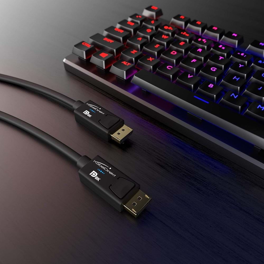 KabelDirekt – 2m – DisplayPort kablosu, DP 1.4, VESA sertifikalı (60Hz'de 8K, 144hz, HDR10-oyun monitörleri için ideal, Freesync/G-Sync, resmi olarak VESA yönergelerine göre test edilmiştir, siyah)