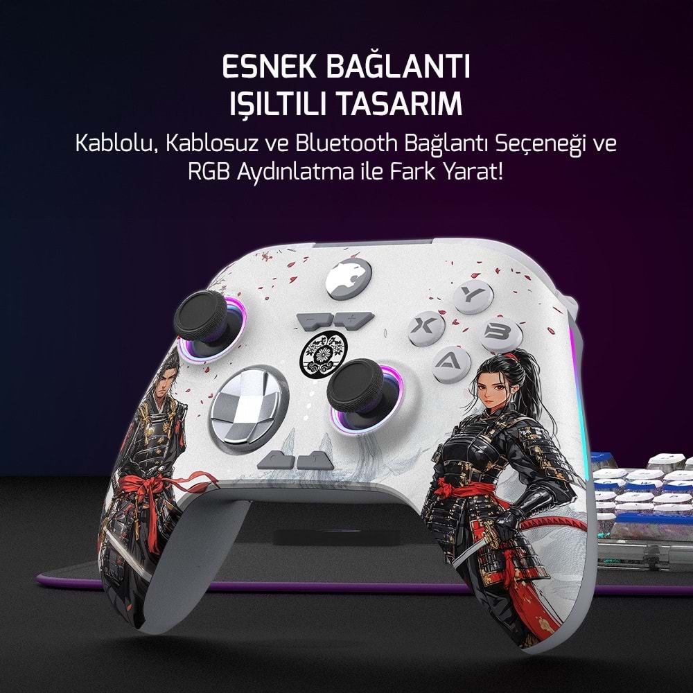 GamePower Force RGB Kablosuz Beyaz Gamepad (2.4G, Bluetooth,Kablolu)