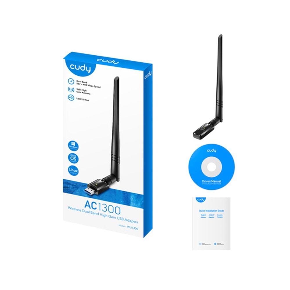 Cudy WU1400 AC1300Mbit/s WiFi USB 3.0 Wriless Adaptörü